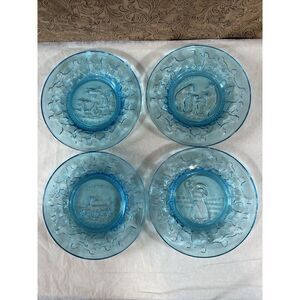 Vintage Tiara Glass Chili’s Nursery Rhyme Plates Blue Three Bears Little Bo Peep